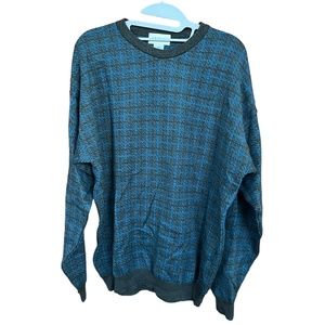 Alfani 100% Merino Wool Blue & Gray Plaid Lightweight Sweater Size M EUC